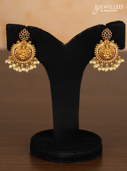 Antique ring type choker lakshmi pendant with kemp & cz stones and pearl hangings