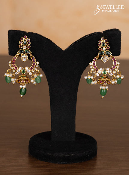 Antique ring type choker with kemp & kundan stones and pearl & mint green beads hangings