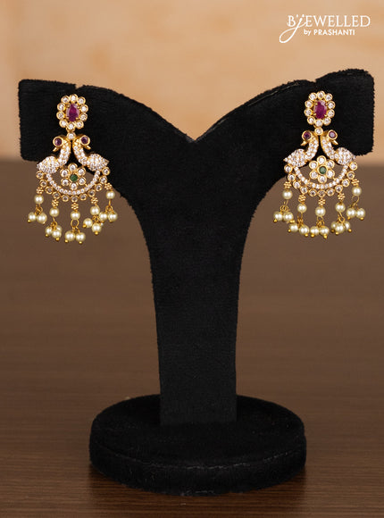 Antique ring type choker peacock design with kemp & cz stones and pearl hangings