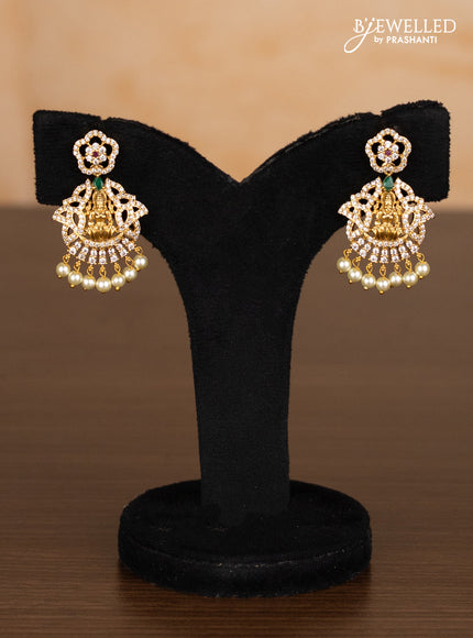 Antique ring type choker lakshmi pendant with kemp & cz stones and pearl hangings