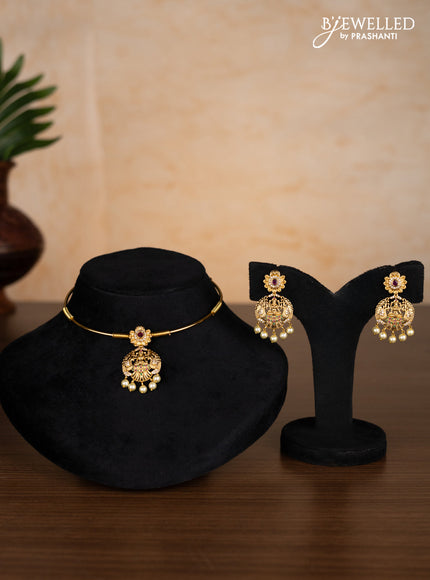 Antique ring type choker lakshmi design with kemp & cz stones and pearl hangings
