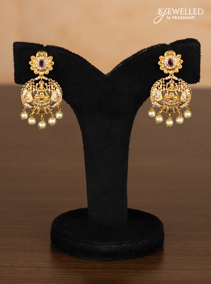 Antique ring type choker lakshmi design with kemp & cz stones and pearl hangings