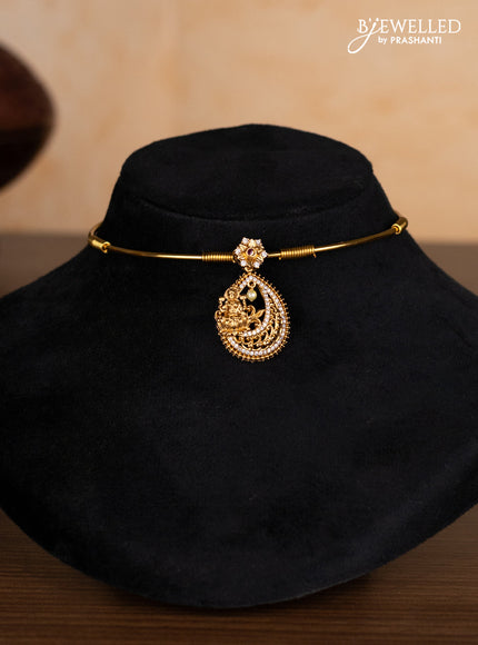Antique ring type choker lakshmi pendant with ruby and cz stones