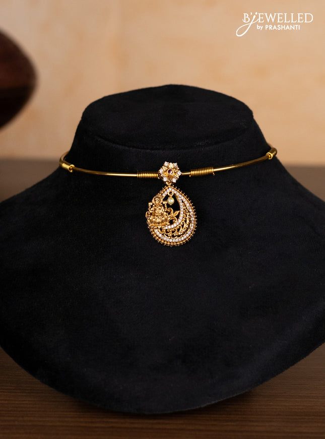 Antique ring type choker lakshmi pendant with ruby and cz stones