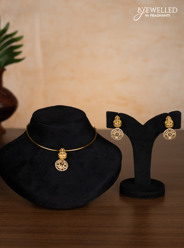 Antique ring type choker lakshmi design with kemp and cz stones