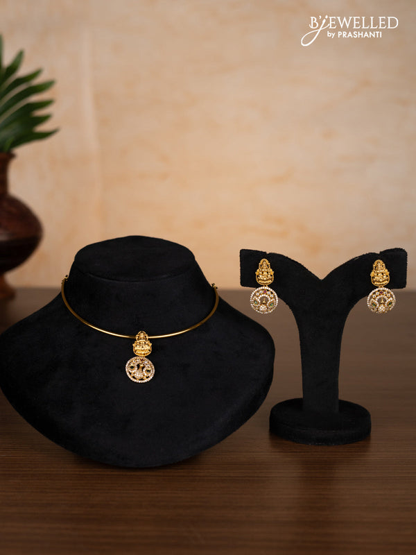 Antique ring type choker lakshmi design with kemp and cz stones