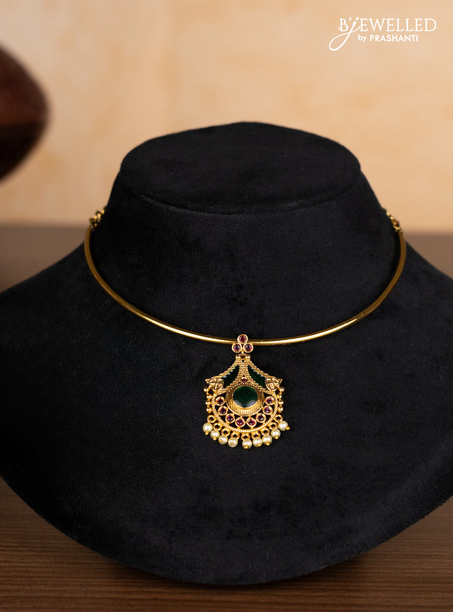 Antique ring type choker with kemp stones and pearl hangings