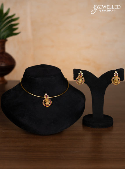 Antique ring type choker lakshmi design with ruby and cz stones