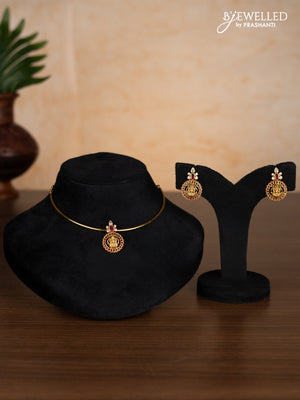 Antique ring type choker lakshmi design with ruby and cz stones