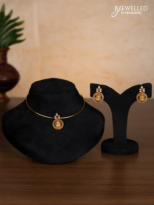 Antique ring type choker lakshmi design with ruby and cz stones