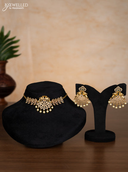 Antique choker peacock & manga pattern with kemp & cz stones and pearl hangings