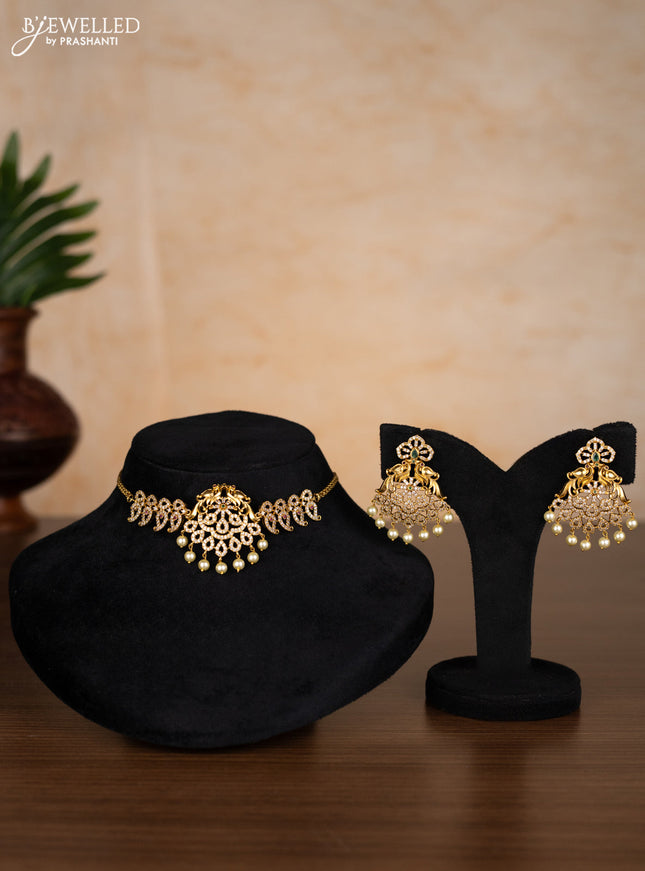 Antique choker peacock & manga pattern with kemp & cz stones and pearl hangings