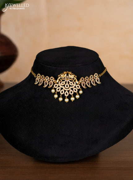 Antique choker peacock & manga pattern with kemp & cz stones and pearl hangings