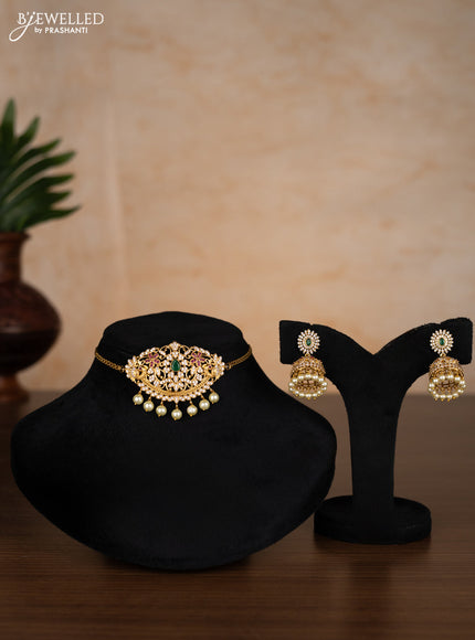 Antique choker peacock design with kemp & cz stones and pearl hangings