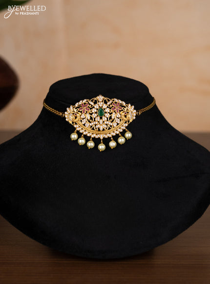 Antique choker peacock design with kemp & cz stones and pearl hangings
