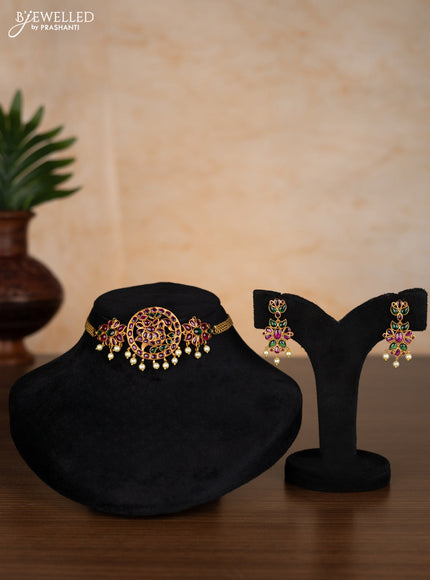 Antique choker peacock design with kemp stones and pearl hangings