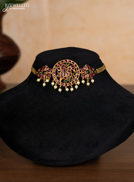 Antique choker peacock design with kemp stones and pearl hangings