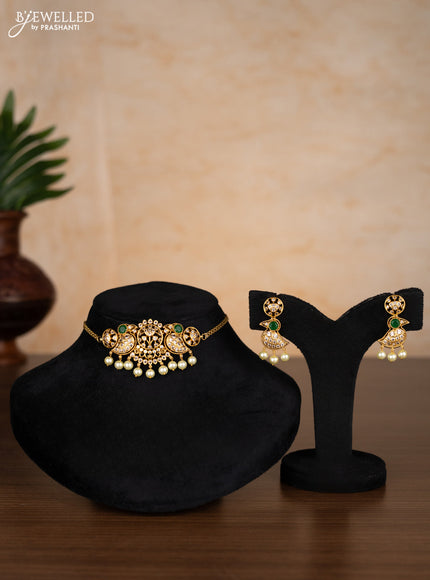 Antique choker bird design with emerald & cz stones and pearl hangings