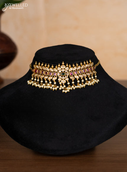 Antique choker with kemp & cz stones and pearl hangings