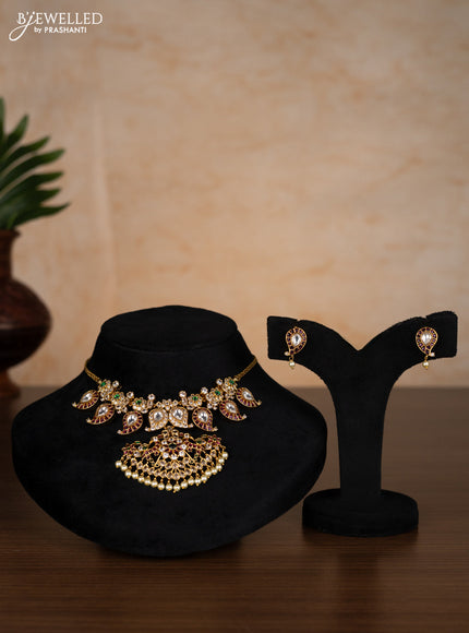Antique choker manga pattern with kemp & kundan stones and pearl hangings