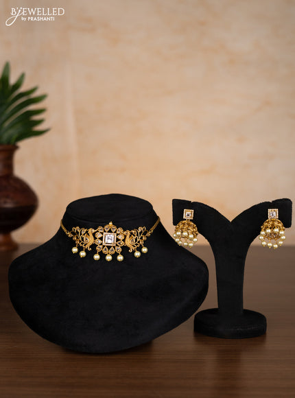 Antique choker lakshmi design with cz stones and pearl hangings