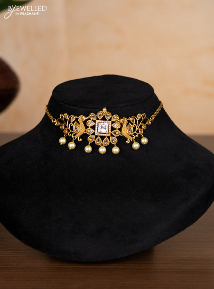 Antique choker lakshmi design with cz stones and pearl hangings