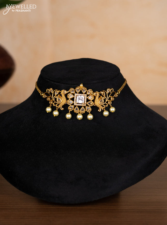 Antique choker lakshmi design with cz stones and pearl hangings