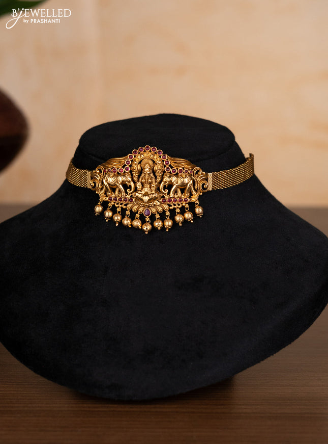 Antique choker lakshmi & elephant design with ruby stones and golden beads hangings