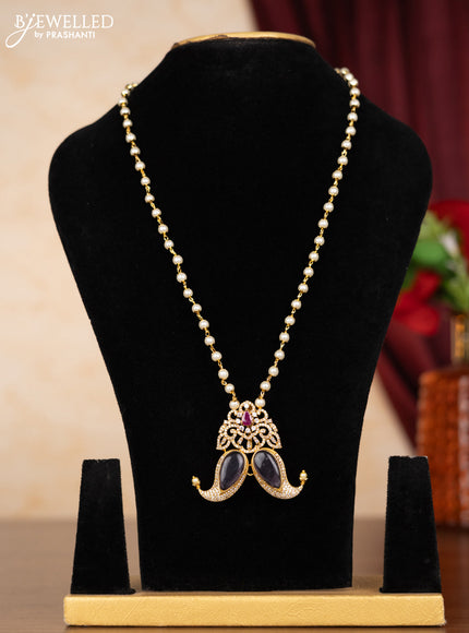 Pearl necklace with purple & ruby and cz stones without earrings