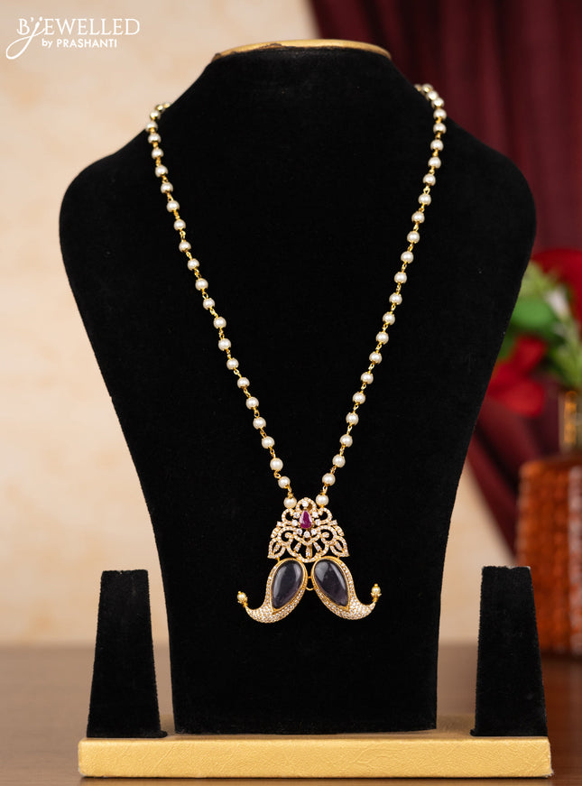 Pearl necklace with purple & ruby and cz stones without earrings