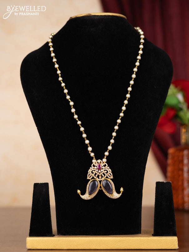 Pearl necklace with purple & ruby and cz stones without earrings