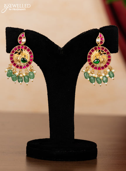 Pearl necklace peacock design with kemp jadau kundan stones and pearl & mint green beads hangings