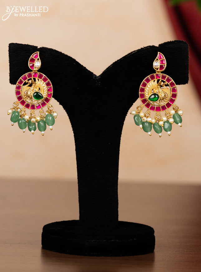 Pearl necklace peacock design with kemp jadau kundan stones and pearl & mint green beads hangings