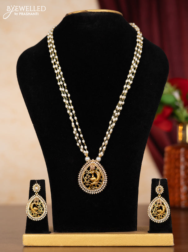 Pearl necklace peacock design with kemp and cz stones