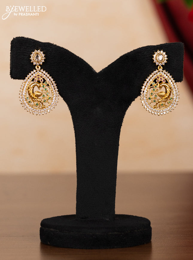 Pearl necklace peacock design with kemp and cz stones