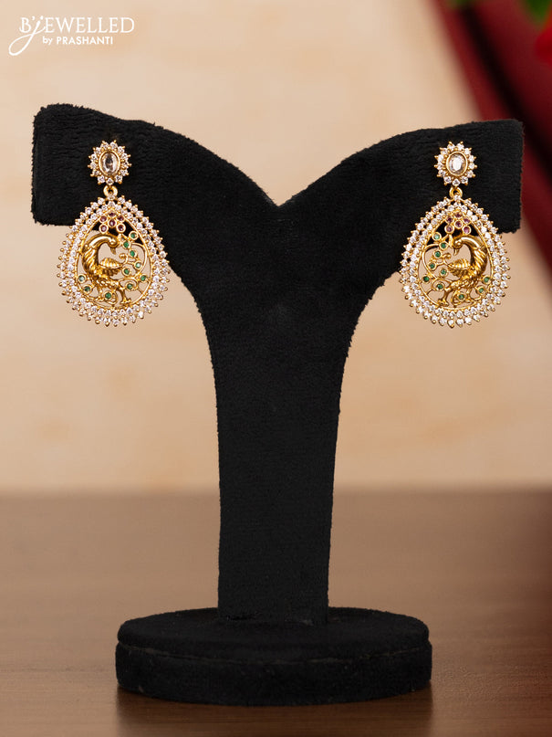 Pearl necklace peacock design with kemp and cz stones