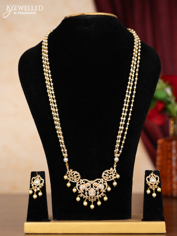 Pearl triple layer necklace elephant design with cz stones and pearl hangings