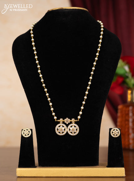Pearl necklace floral design with cz stones