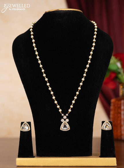 Pearl necklace geometric design with cz stones