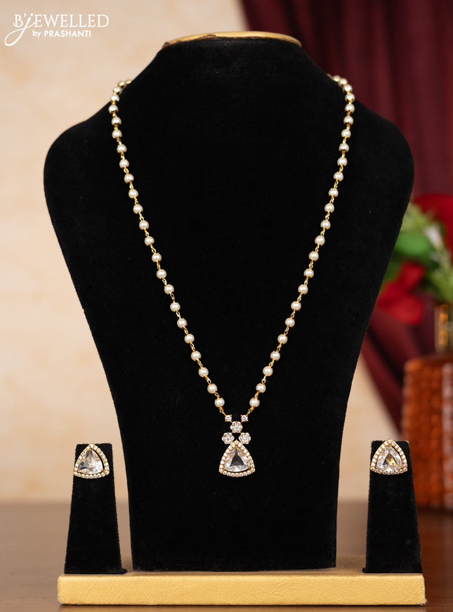 Pearl necklace geometric design with cz stones