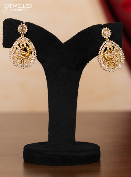Pearl triple layer necklace with peacock design and cz stones