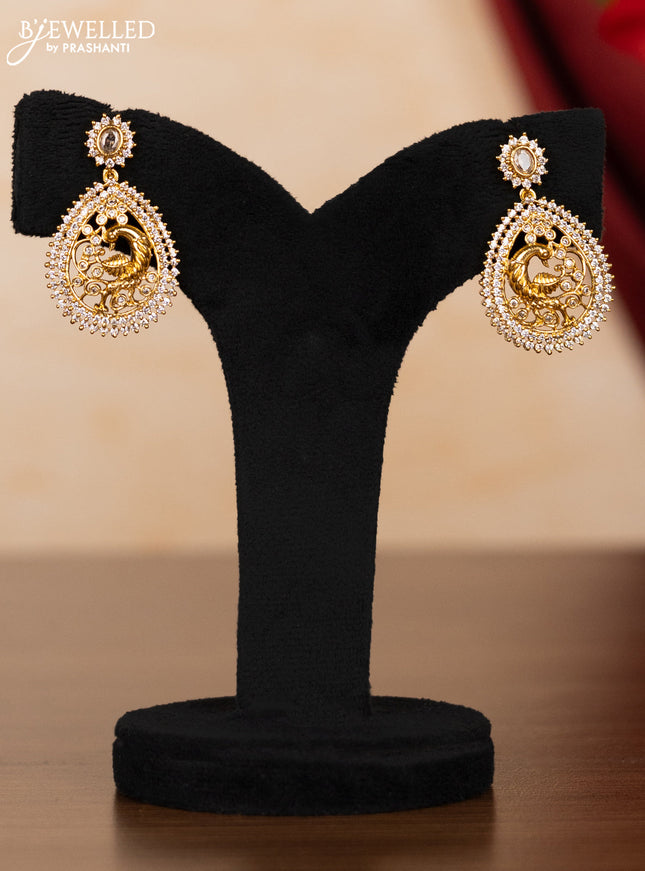 Pearl triple layer necklace with peacock design and cz stones