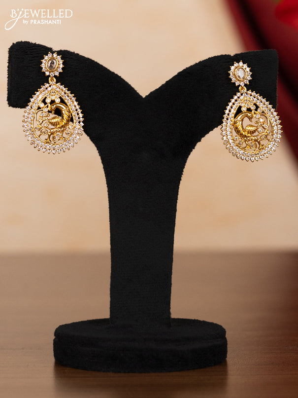 Pearl triple layer necklace with peacock design and cz stones