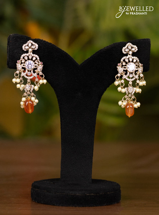 Beaded orange necklace with elephant pendant in victorian finish