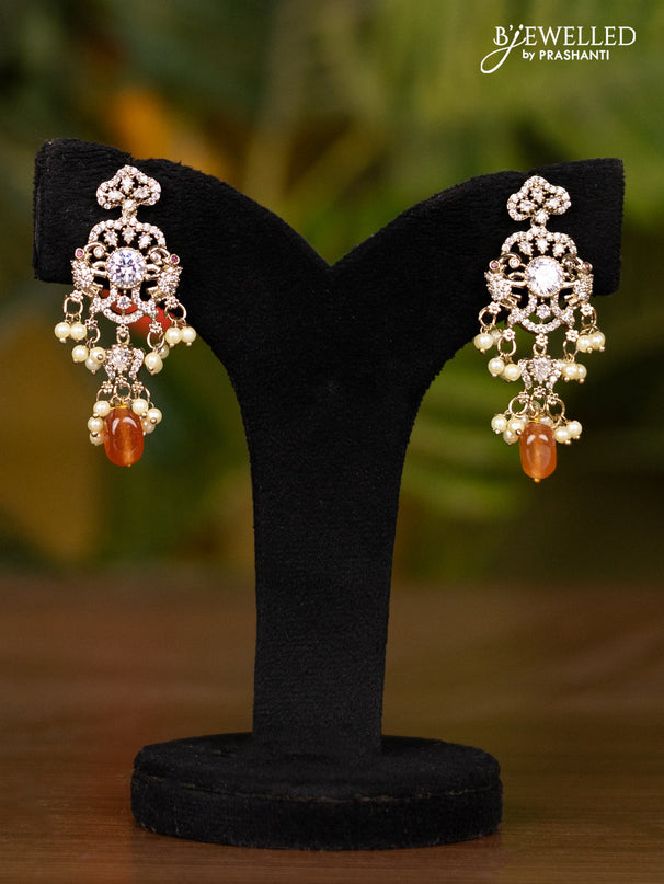 Beaded orange necklace with elephant pendant in victorian finish