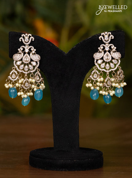 Beaded blue necklace with double peacock pendant in victorian finish