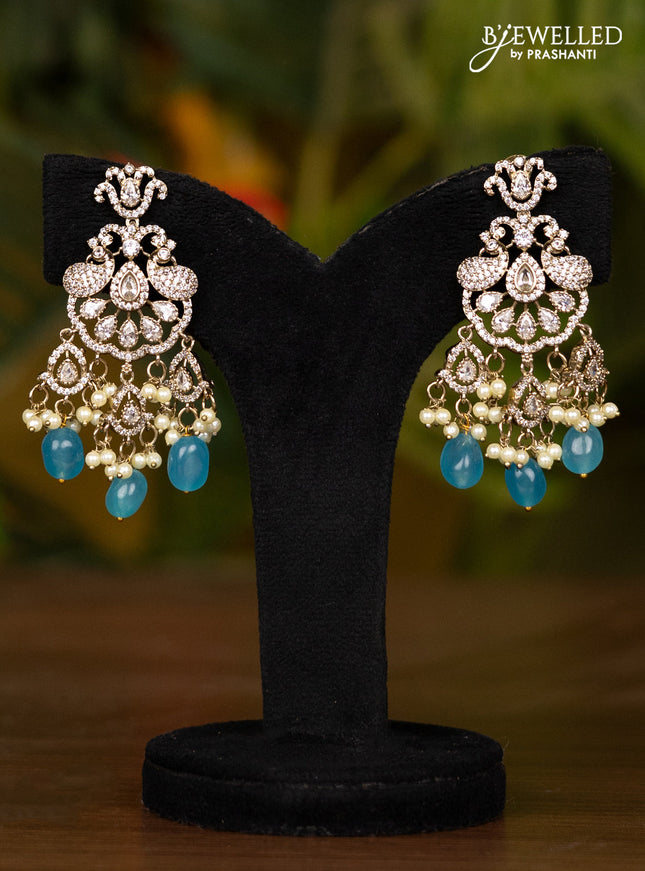 Beaded blue necklace with double peacock pendant in victorian finish