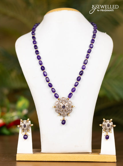 Beaded voilet necklace with floral pendnat in victorian finish
