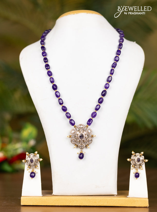 Beaded voilet necklace with floral pendnat in victorian finish