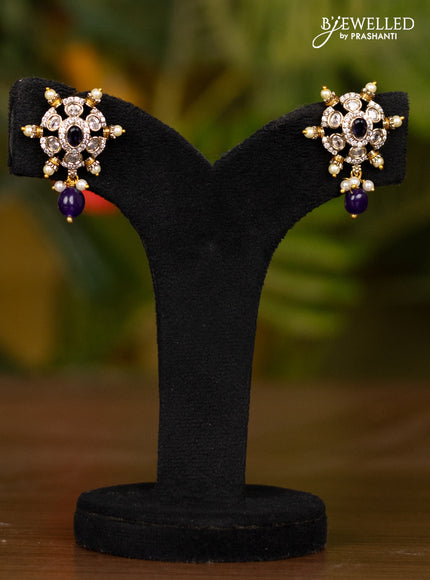 Beaded voilet necklace with floral pendnat in victorian finish